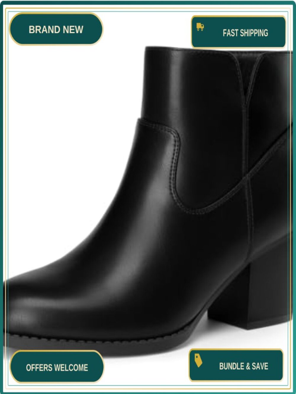 Women's Ankle Boots Block Heel Side Zip Round Toe PU Booties